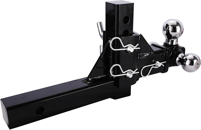 Tri-Ball Mount Drop Hitch, 2" Adjustable, High-Strength Solid Shank, 5-3/4" Rise, 4-3/4" Drop, Chrome Ball, Black Mount, Suitable for Class 3-5 Hitches