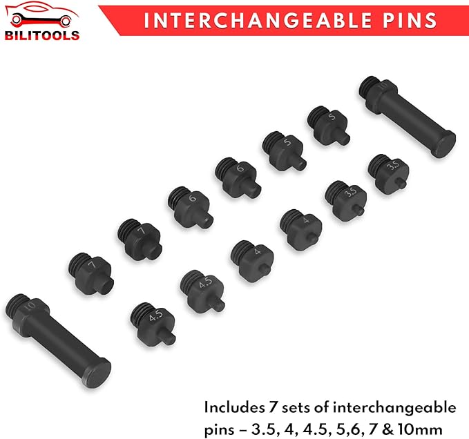 BILITOOLS 15PCS Universal Pulley Holder Tool Kit, 1/2-inch drive ratchet Adjustable Spanner Wrench with Variable Pins 3.5mm, 4mm, 4.5mm, 5mm, 6mm, 6.5mm and 10mm fits Camshaft pulleys.