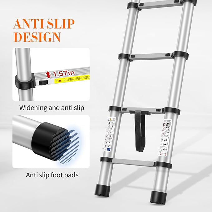 10.5FT Telescoping Ladder, 330lb Capacity Aluminum Heavy-Duty Extension Ladder with Anti-Slip Steps for Secure Attic Access, Roof, and Home Renovation Projects