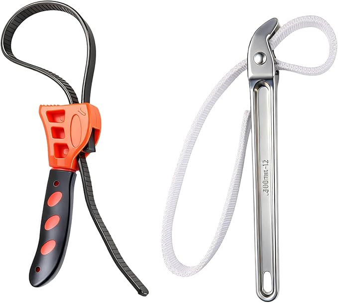 2Piece Wrench Set:12" Aluminum Nylon Strap Wrench&6" Multi-Purpose Rubber Strap Wrench Plumbing,Non-Slip, Non-Marring Grip,Complete DIY Automotive Tool Kit for Oil Filter & Household