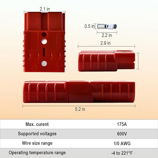 2 Pack 175AMP Battery Quick Connect Disconnect Kit - 1/0 AWG Wire Harness Plug Set for Winch, RV, Truck, Car, ATV, Motor - Heavy Duty Power Connector with Cables (Red)