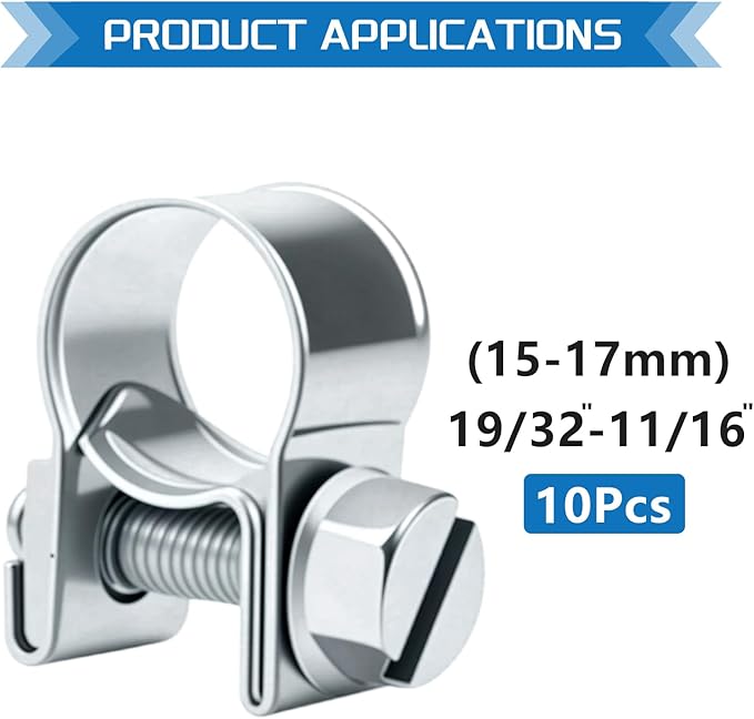 15-17MM Fuel Injection Hose Clamps 19/32"-11/16" Gas Line Clamps Pipe Clamp for Automotive Diesel Petrol Pipes