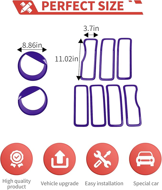 Front Grill Inserts Front Headlight Cover Kit fit for Jeep Wrangler JL JLU Gladiator JT 2024+ Exterior Accessories,Purple