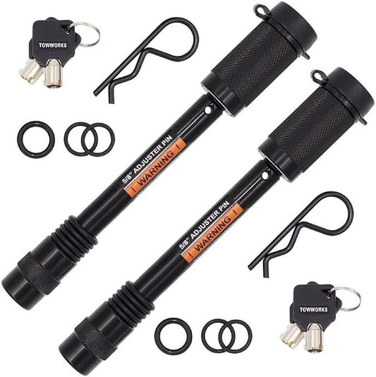 79832 Keyed Alike 5/8" Trailer Hitch Lock with Extra Long 4-1/2" Span, Double Safety Tow Hitch Locking Pin for 3" Receivers and Adjustable Channel Mounts, 2-Pack