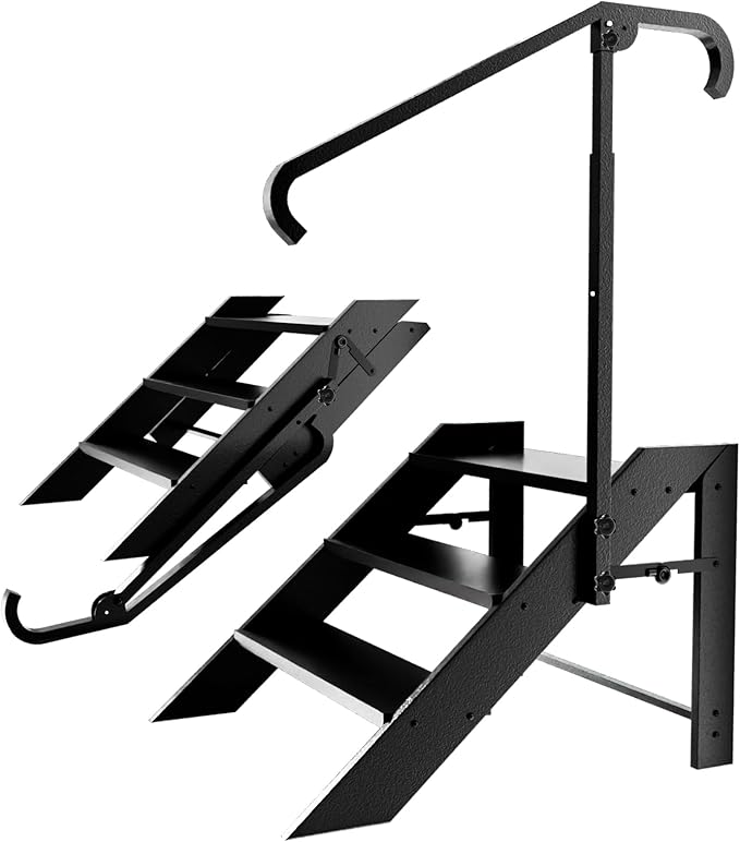 3 Step Stool Foldable,Step Ladder Folding,RV Steps with Height Adjustable Handrail and Non Slip Feets, Hot Tub Steps for Home, Travel Trailer, Camper, Mobile Home, Spa, and Porch