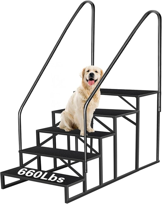 RV Steps with Handrails, 5 Step RV Stairs 660 lbs Load Capacity, Step Ladder with Anti-Slip Panel, Mobile Home Stairs for Travel Trailers Black