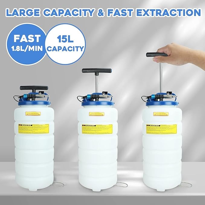 EASYBERG Pneumatic/Manual 15L Oil Extractor Oil Changer Vacuum Fluid Petrol Fuel Extractor Automotive Oil Extractor Pump Manual Fluid Extractor Pump Tank Remover