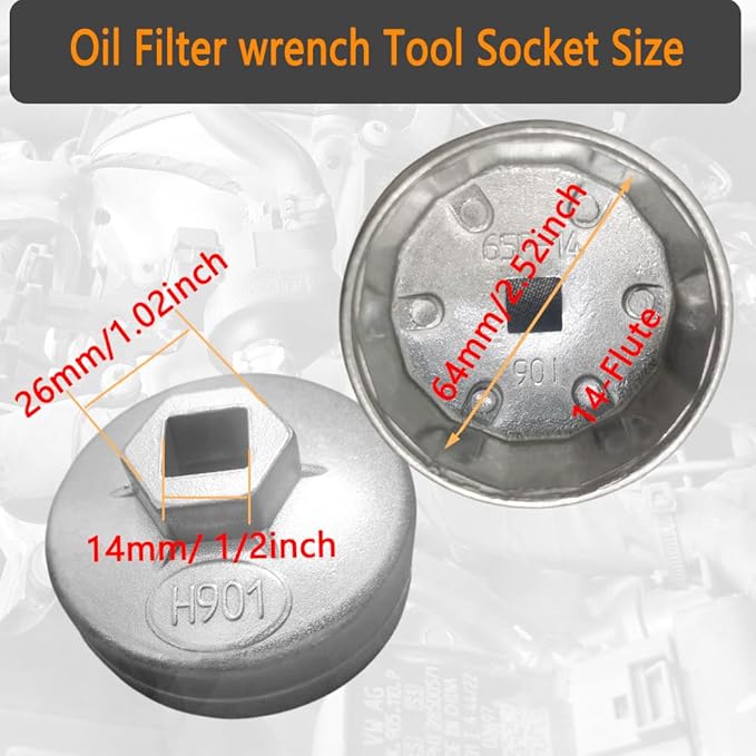 64-65mm 14 Flutes 901Oil Filter Wrench Tool Socket - Compatible with Wix 57356 & Honda 15400-PLM-A02 | Fits Honda Accord, Acura Civic/CRV, Nissan Sentra, Odyssey, Pilot