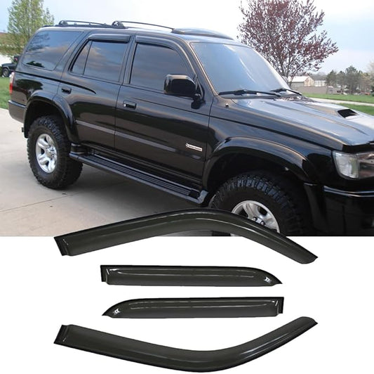 Original Side Window Wind Vent Deflector fit for 1996-2002 Toyota 4Runner,4pcs Outside Mount Tape-On Nice Sun Rain Guards Set,Dark Smoke Window Visor 94751