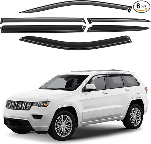 Window Deflectors Smoke Tinted Tape-On Side Window Vent Visor Deflectors Rain Guards Compatible with Jeep Grand Cherokee 2011-2021 - 6pcs. GW0350