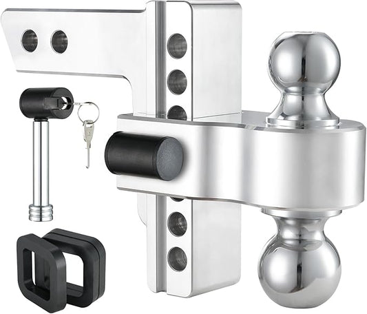 Adjustable Trailer Hitch, 6-Inch Drop/Rise Aluminum Shank – Fits 2" Receiver, 12,500 LBS GTW, Heavy Duty Drop Hitch with 3 Anti-Rattle Pads & 2 Locking Hitch Pin for Trucks