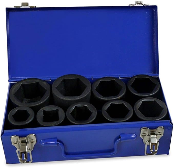 Stark USA 9-Pieces 1" DR Drive Deep Impact Socket Set 6-Point (1-Inch - 2-Inch) 9pc Impact Socket Set Carrying Case