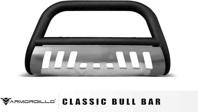 Armordillo 8705230 Classic Series Bull Bar - Matte Black with Aluminum Skid Plate Fits 2019-2021 Chevy Silveardo/GMC Sierra 1500