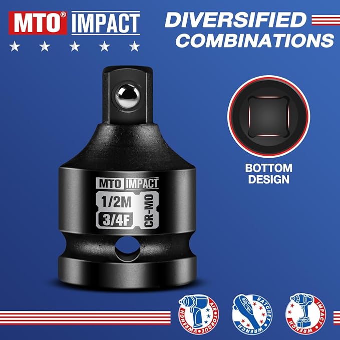 MTO 3/4" Female to 1/2" Male Impact Socket Adapter, 3/4-Inch Impact Socket Adapter Reducer, Chrome Molybdenum Alloy Steel