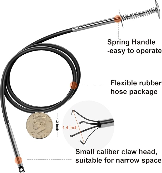 Small Caliber Flexible Grabber Tools 24'' Four-claw Pickup Tool Pick Up Items In Narrow Space Flexible Waste Picking Tool for Engine Bay/Home Sink/Earring (Not magnetic)