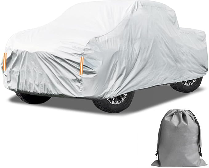 Caromop 10-Layer Waterproof Car Cover All Weather Protection (Snow, Rain, Sun) with Secure Fit Straps and Easy On/Off Zipper-Size T4 (See Size-Chart)