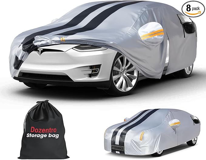 10 Layers Car Cover Custom Fit for Tesla Model Y 2020-2026 100% Waterproof All Weather Automobiles, Gift with Towel, Heavy Duty Car Covers for Rain Sun UV Protection with Door Zipper.