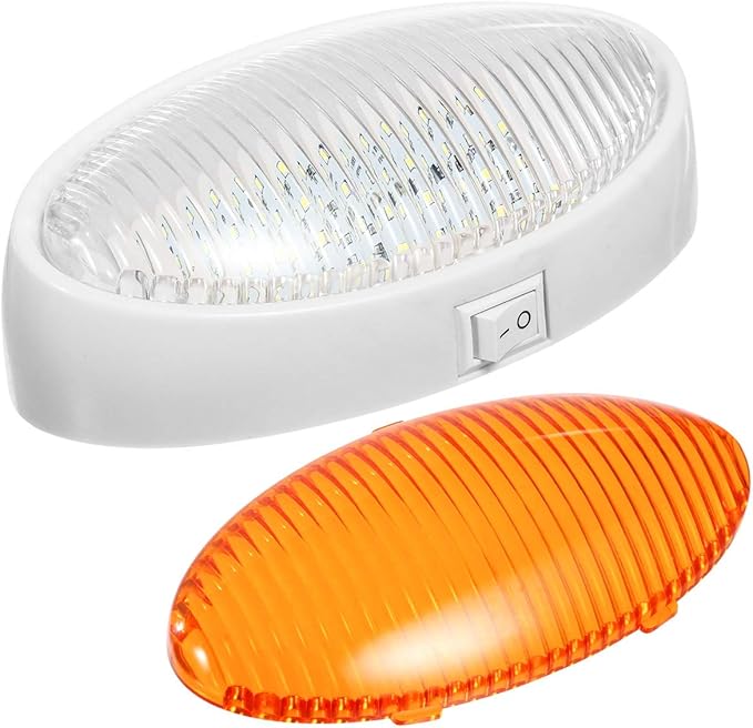 Partsam Oval LED RV Exterior Porch Utility Light with Switch 12v Replacement Light for RVs Boat Trailer Camper 5th Wheels White Base w/Snap-on Clear and Amber Lenses Surface Mount