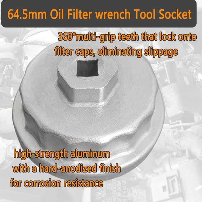64.5mm Oil Filter Wrench Tool Socket for Camry RAV4 4Runner Tacoma Lexus (2005-2021) - 14 Tooth 4-Slot Removal Tool Fits 2.0L 2.4L 2.7L 3.5L 4.0L 4.6L 5.7L Engines
