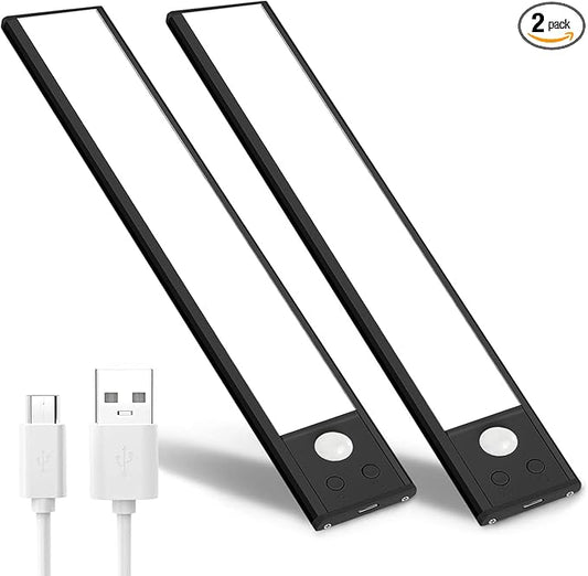 2 Pack Motion Activated RV Step Lights, USB Rechargeable 48 LED Rv Light Camping Camper Lights Adjustable 3 Color for Motorhome Travel,Travel Trailers, Camper (Black)