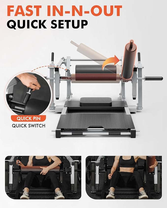 GMWD Hip Thrust Machine, 800LBS Plate-Loaded Glute Bridge Machine with Weight Holder, Heavy Duty Butt Exercise Equipment for Glute Muscles Building and Butt Shaping, Adjustable Footboard, Red