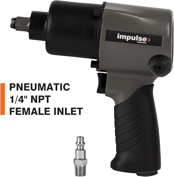 Martins Industries Impulse 1/2" Classic Impact Wrench 531 ft-lb, Twin Hammer Mechanism, 5-Speed, Forward-Reverse, Ergonomic Handle