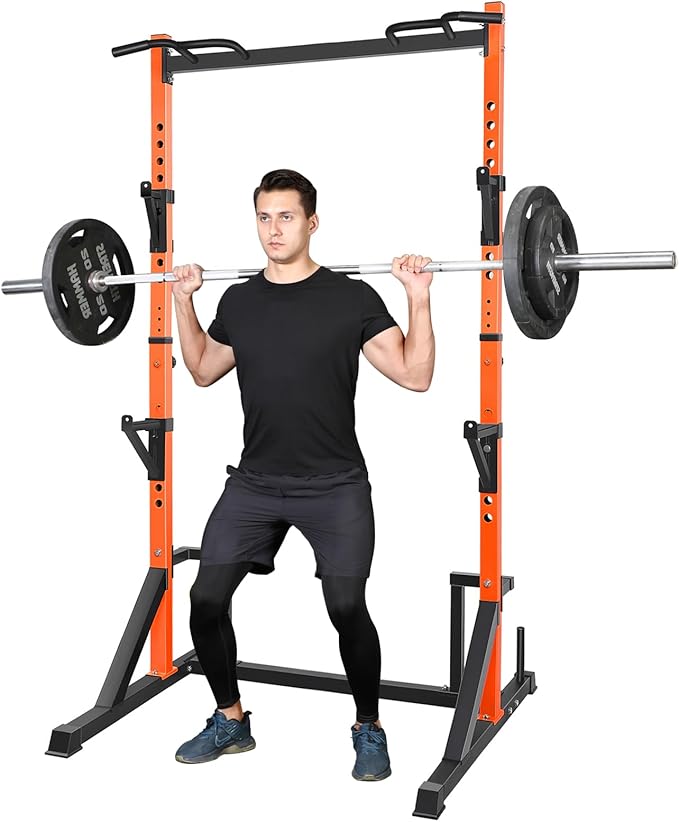 CANPA Multifunction Power Rack with Pull up Bar, Heavy Capacity and Adjustable Squat Stand Rack for Home Gym Equipment, Power Rack Cage