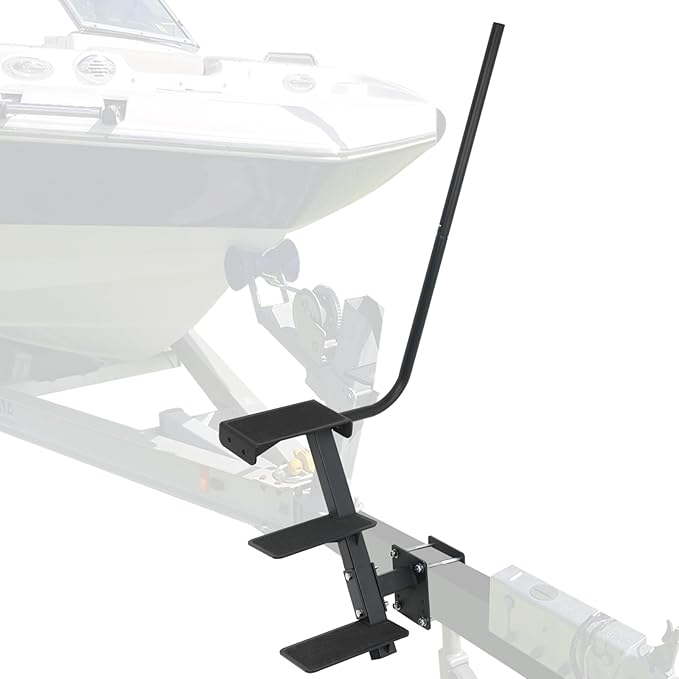 Boat Trailer Step, Heavy Duty Steel 3 Steps Ladder for Boat Trailer Tongue with Handrail, 450lbs Capacity, Black