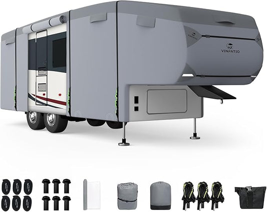 5th Wheel Cover Extra-Thick 7 Layers Top, Fits 28'-31' RV, Heavy Duty Anti-UV Waterproof Windproof 5th Wheel RV Cover, with 3 Pcs Extra Straps