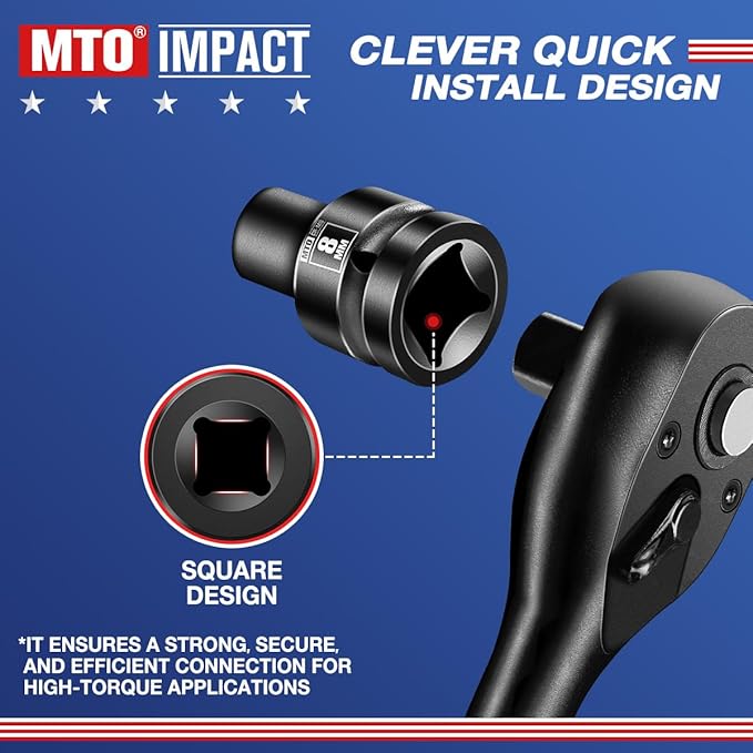 MTO 1/2" Drive 8mm Shallow Impact Socket, 6-Point Metric Socket, CR-MO Steel & Anti-Corrosion Coating for Tight Spaces and Heavy-Duty Tasks