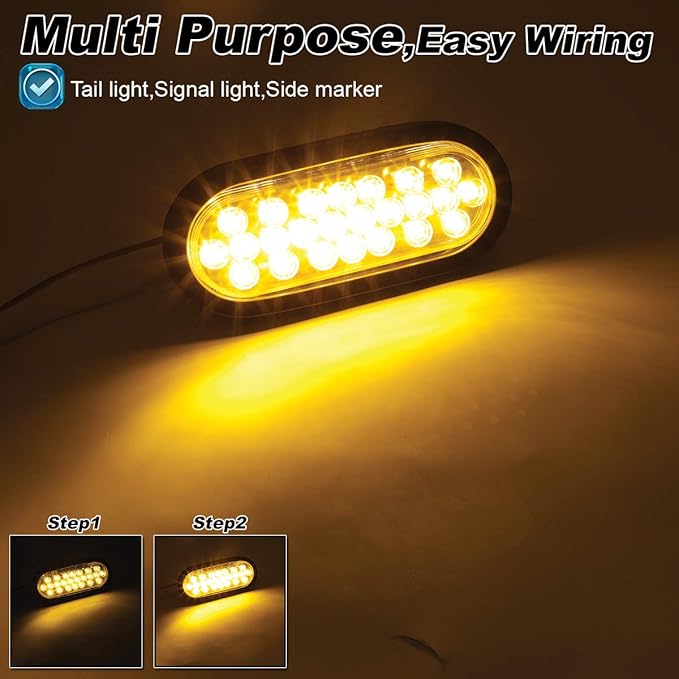 6 Inch Oval Clear Lens Amber Trailer Marker Lights 24 LED Turn Parking Signal Lamp SMD Plug & Rubber 3-Wire for Trailer Truck RV Pickup Van 12v DC (2 Pcs)