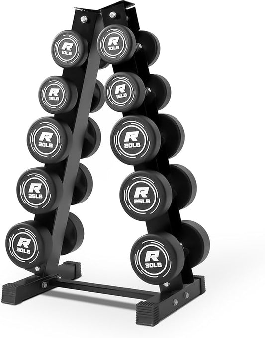 RitFit 5-250 LBS PVC Encased Round Dumbbell sets with Knurled Handle and Optional Rack, Strength Training Equipment for Home Gym
