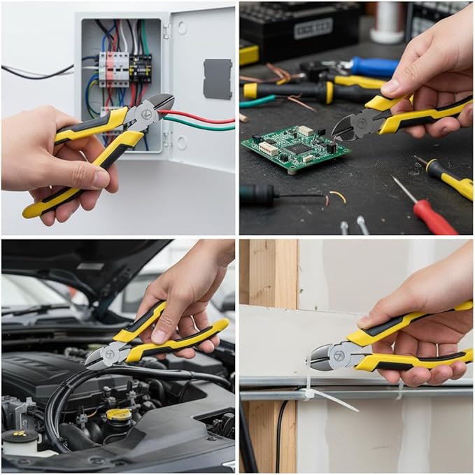 8-Inch Heavy Duty Diagonal Cutting Pliers, 50CrV Steel with 65HRC Hardened Cutting Edges, Bi-Material Anti-Slip Grip - Ideal for Electrical Wire, Cable & Metal Cutting