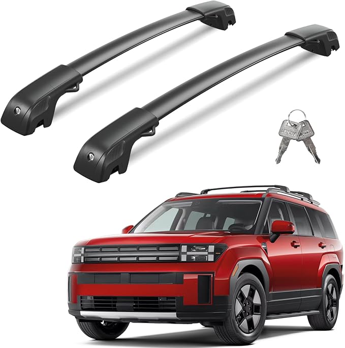 300lbs Lockable Roof Rack Cross Bars Compatible with 2024 2025 2026 Hyundai Santa Fe & Santa Fe Hybrid with Raised Side Rails (Not for SE), Heavy Duty Aluminum Roof Rails Crossbars Canoe