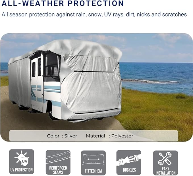 Eliteshield ShieldAll Ultimate Heavy Duty Class A RV Motorhome Cover, Weatherproof Durable Protection for Class A Motorhomes RV 34' to 36' Long, Extra Tall 140" H