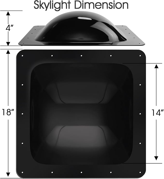 XMK RV Skylight Replacement,18" x 18" Outer Dome Fit 14" x 14" Openings, RV Skylight Cover Shower Roof Dome for Camper Trailer Fifth Wheel Truck, Impact Resistant, UV Block, Black