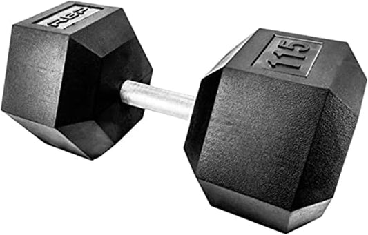 Rep Fitness Rubber Hex Dumbbell(s) - Singles (55LB +) and Pairs (5LB - 50LB) - Low Odor, Fully Knurled Handle