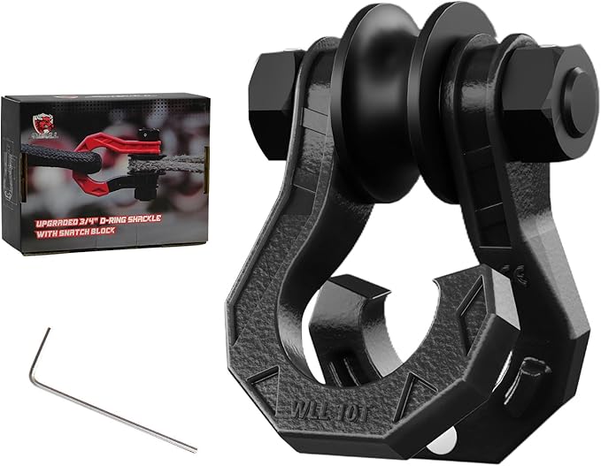 D Ring Separate Shackle with Snatch Block, 3/4" Easy Open Shackles w/Snatch Block Pulley, Heavy Duty Shackle for Towing Winch, Pulley for Off-Road Vehicle Recovery, Truck, ATV, UTV, BlackBlack