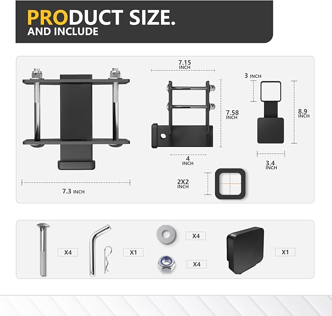 Tow Hitch 2 Inch, RV Bumper Hitch Trailer Receiver, Fits 2" to 4" Rear Beams, 3500 LBS Capacity Upgrade Towing Adapter Openning for Camper Cargo Carrier Bike Racks RV Tire Carrier Ball Mounts