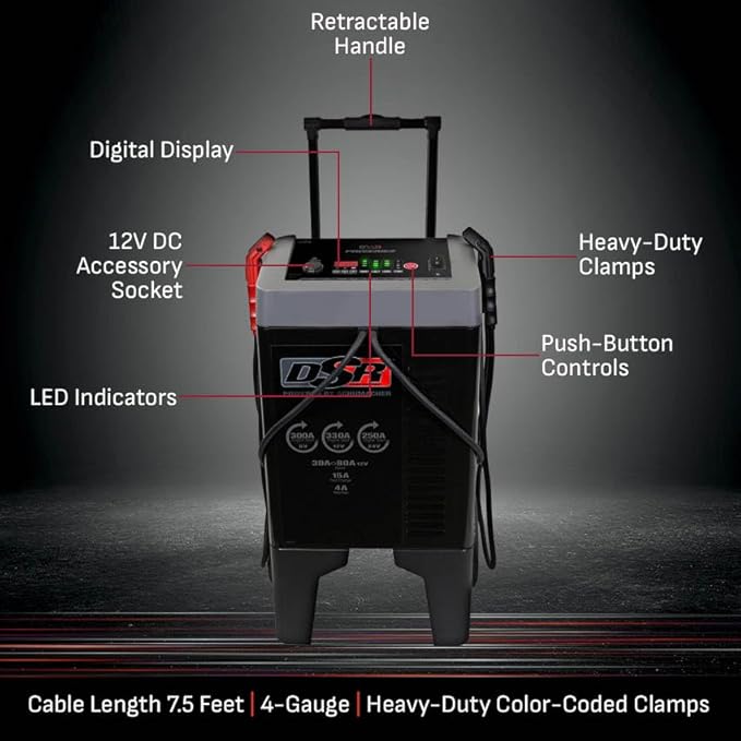 Schumacher Electric DSR ProSeries 6V / 12V / 24V Automatic Battery Charger & Engine Starter - 330A Heavy Duty Engine Starter - Truck, SUV & Boat Compatible - Fully Automatic - DSR124