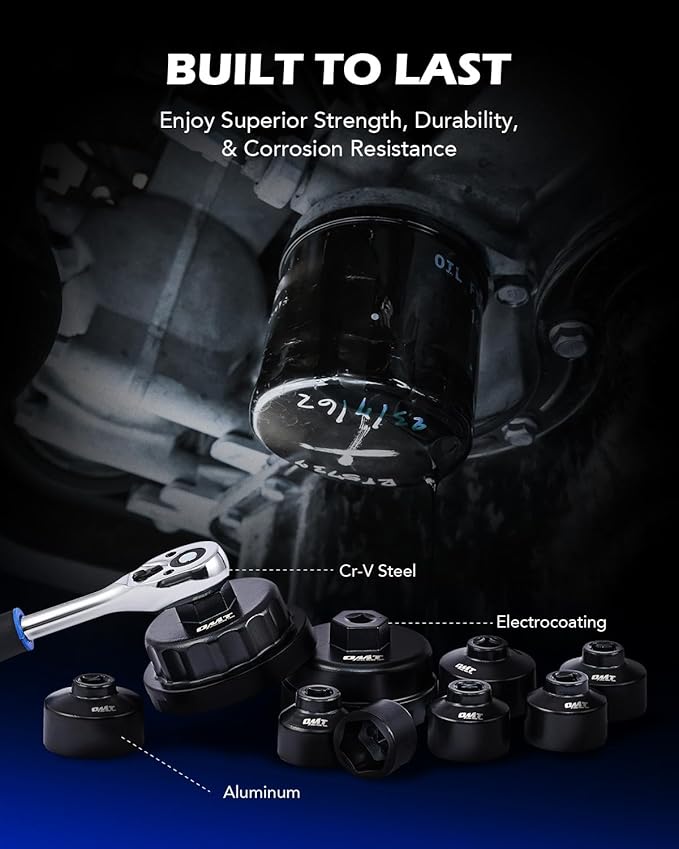 Orion Motor Tech Oil Filter Wrench Set, 10pc Oil Filter Socket Set, 3/8" Drive Metric Oil Filter Cap Wrench Removal Tool Kit, Low Profile Oil Filter Socket Set Compatible with Toyota VW BMW Mercedes