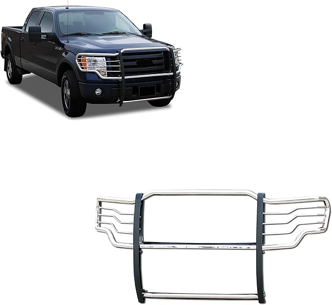 Black Horse Grille brush Bumper Guard Modular Stainless Steel Compatible with 2009-2014 Ford F-150-17FP30MSS