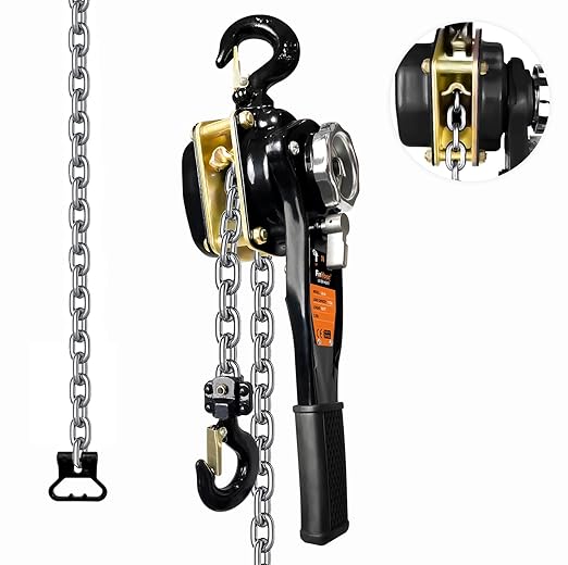 1 Ton Chain Hoist 2200LBS Capacity 10Ft Lift Manual Lever Chain Hoist Manganese Steel G80 Chain w/ 2 Heavy Duty Hooks, for Open-Air and Confined Space Lifting