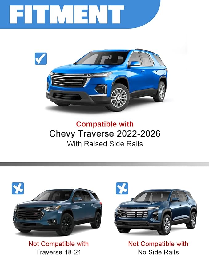 FengYu 300lb Lockable Roof Rack Cross Bars Compatible with Chevy Chevrolet Traverse 2022 2023 2024 2025 2026, Heavy Duty Aluminum Roof Rails Crossbars Cargo Bars Canoe Rooftop Black Carrier Luggage.