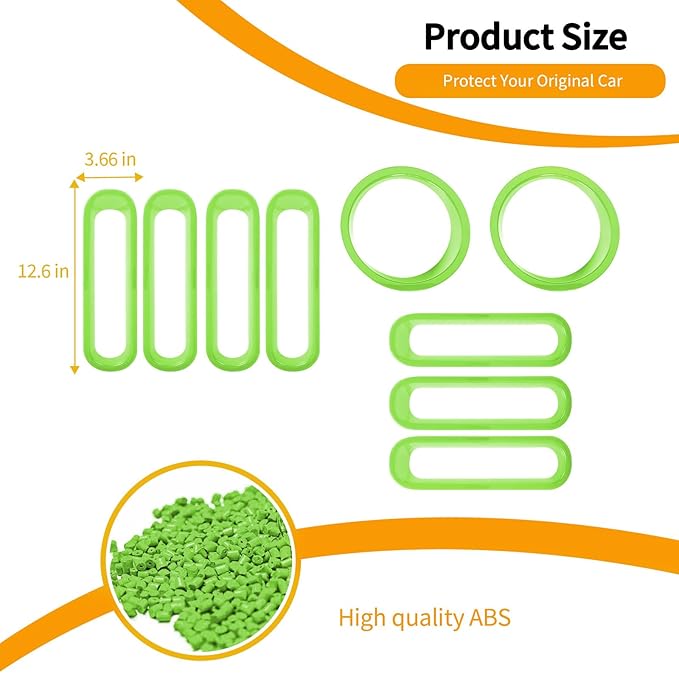 Hoolcar Front Grille Insert Cover & Headlight Bezel Cover Trim Fit for Jeep Wrangler JK JKU 2007-2017, Exterior Accessories, Light Green