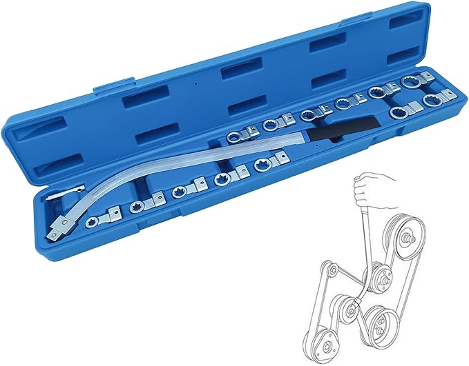 15PCS Auxiliary Timing Belt Tensioner Pulley Wrench Set 12-Point 12-19mm (0.47"-0.74") Torx E10 E12 E14 E16 E18, Universal Fit for Most Vehicle Types