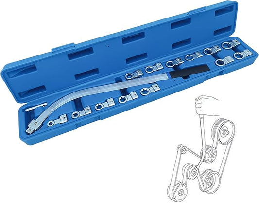 15PCS Auxiliary Timing Belt Tensioner Pulley Wrench Set 12-Point 12-19mm (0.47"-0.74") Torx E10 E12 E14 E16 E18, Universal Fit for Most Vehicle Types