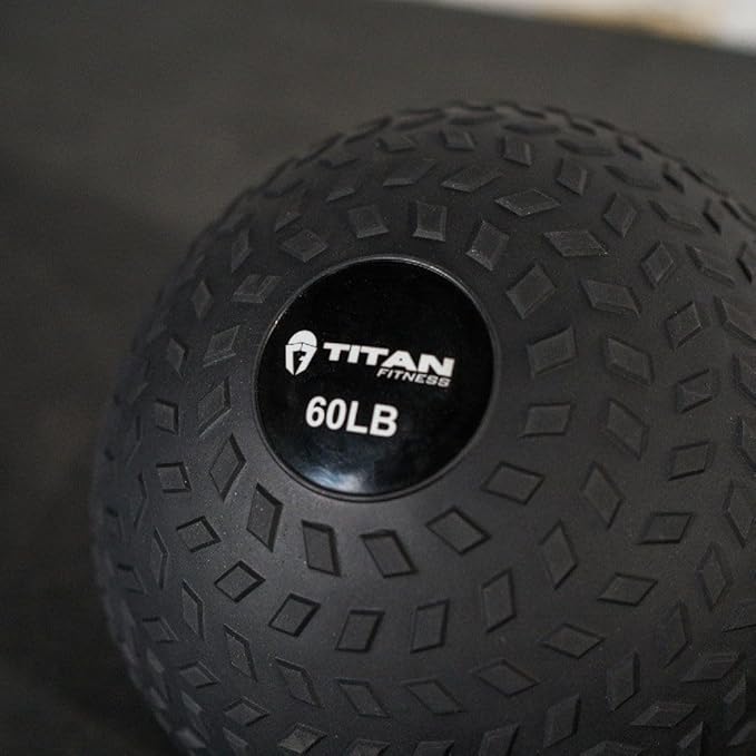 Titan Fitness Rubber Tread Slam Ball, Dead Bounce, Weight Workout - Throw, Catch, Slam, Twist