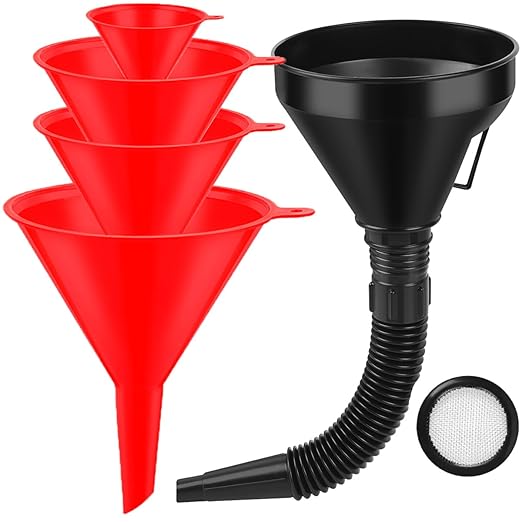 Umbresen Oil Funnels Set, Automotive Fuel Funnels, Wide Mouth Gas Funnel with Handle, Large Funnels with Hose, Gasoline Funnel Kit for Water, Fuel, Oil Change (5)