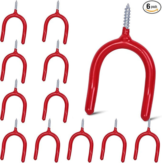 12 Pack Garage Storage System Steel U Hooks with Anti-Slip Coating Home Improvement and Organization Screw in Hooks Easy Wall Mounting Heavy Duty Bike and Ladder (Red, 12 Pack)